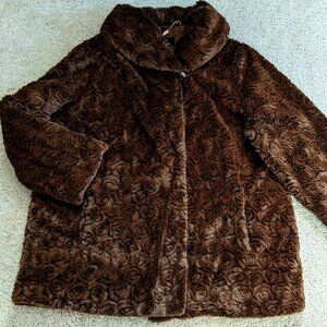 Dennis Basso Faux Fur Chocolate / Dark Brown Cape-Style Coat Shawl Collar - 2X